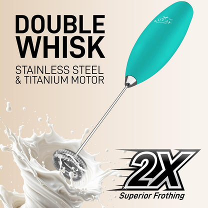 Zulay Kitchen Powerful Double Whisk Milk Frother Handheld - Foam Maker with Stand - Whisk Drink Mixer for Coffee, Mini Foamer for Latte, Matcha, Frappe, Hot Chocolate & Cappuccino (Black)
