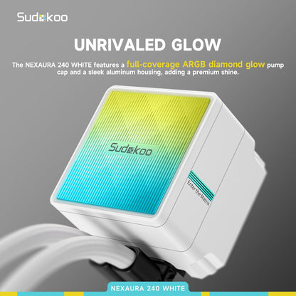 Sudokoo NEXAURA 360 Liquid CPU Cooler: 360mm AIO CPU Cooler with PWM Pump & ARGB Pump Head - Water Cooling with FDB Fans for Intel LGA 1851/1700/1200/115X AMD AM5/AM4 - Black