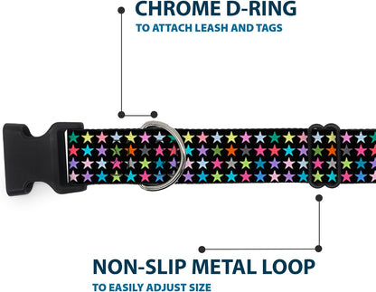 Buckle-Down PC-W21909-M Dog Collar Plastic Clip Buckle, 1"x11"-17", Star Black/White