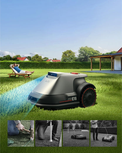 eufy E18 Robot Lawn Mower, Auto Mapping, Max 0.3 Acres, Vision Navigation Lawn Mower, Multi-Zone Management, Electric Robotic Lawnmower with AI Obstacle Avoidance, App Control, 18° Slope, 1-3" Cut Hei