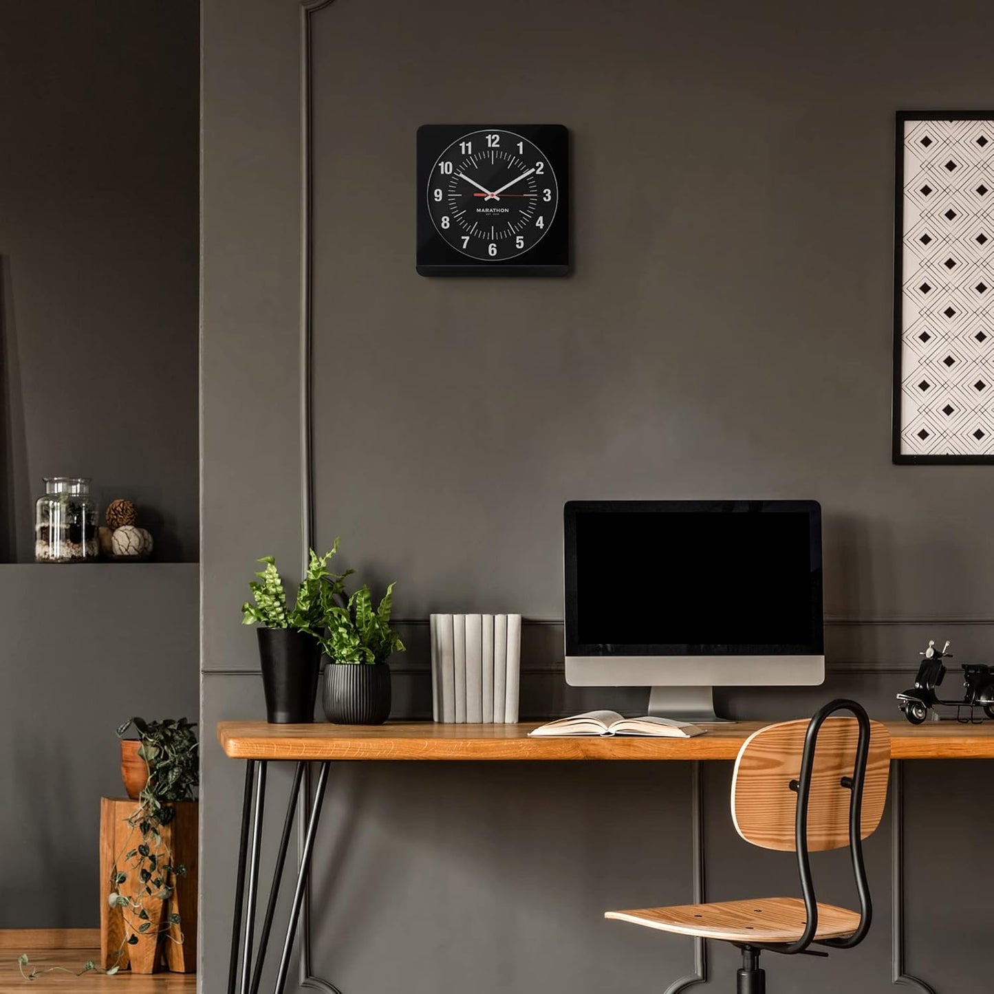 Marathon Studio Edition 12-Inch Jumbo Analog Wall Clock with Auto Night-Light (Model: CL030057-BK-WS-NA)