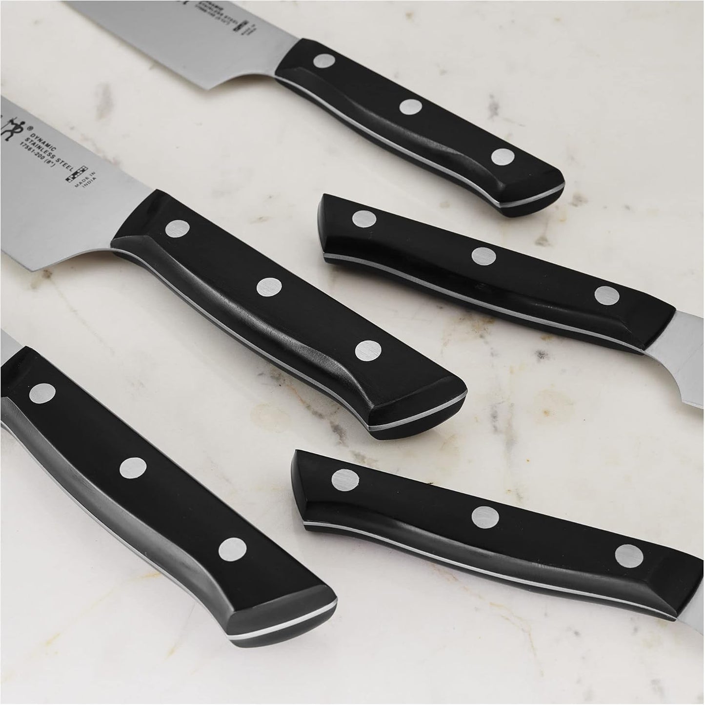 HENCKELS Everedge Dynamic 14 Piece Serrated Stainless Steel Knife Block Set - Professional Cutlery Set, Knives for Chopping, Slicing, Dicing & Cutting, Dishwasher Safe, Rubberwood in Brown