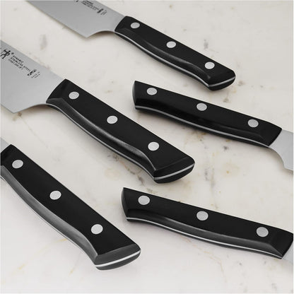 HENCKELS Everedge Dynamic 14 Piece Serrated Stainless Steel Knife Block Set - Professional Cutlery Set, Knives for Chopping, Slicing, Dicing & Cutting, Dishwasher Safe, Rubberwood in Brown
