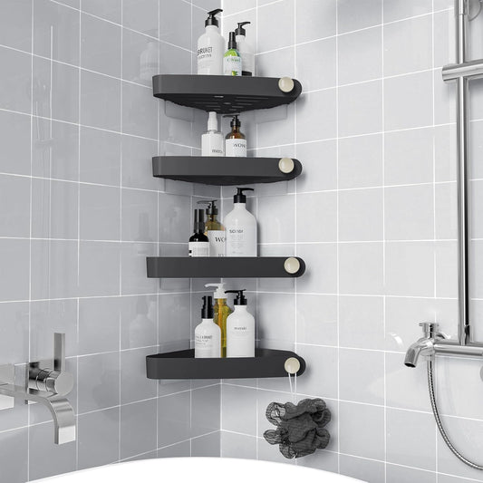 Sotfamily Shower Caddy Corner, 4 Pack Adhesive Corner Shower Shelves for Bathroom Organizers and Storage, Rust Free Plastic Rack for Bathroom Accessories & Decor, Black - PuriLite