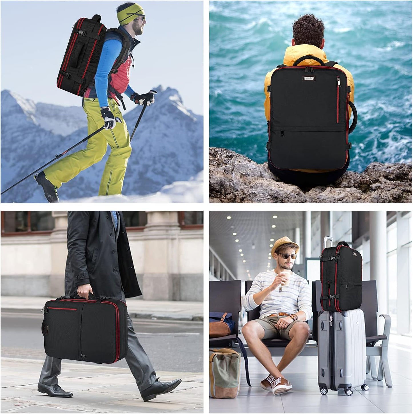 Mogplof Carry on Backpack, Airline Flight Approved Travel Backpack for Men, WOmen 40L Extra Large Expandable Water Resistant Backpack Lightweight Daypack Perfect Fit for 17 17.3 Inch Laptop, Black