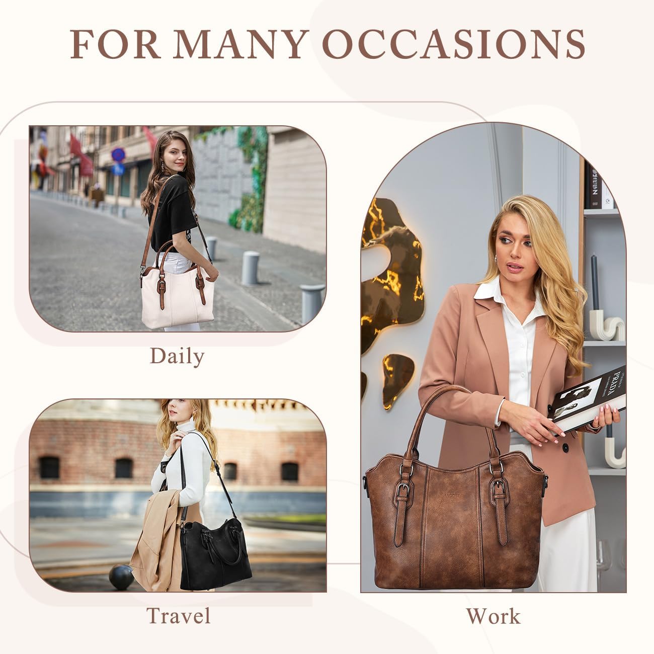 Hobo Bags for Women,VASCHY Vegan Leather Handbag Purse Top Handle Satchel Boho Shoulder Bag with Crossbody Guitar Strap