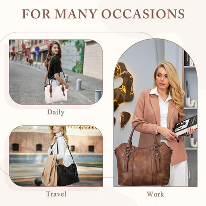 Hobo Bags for Women,VASCHY Vegan Leather Handbag Purse Top Handle Satchel Boho Shoulder Bag with Crossbody Guitar Strap