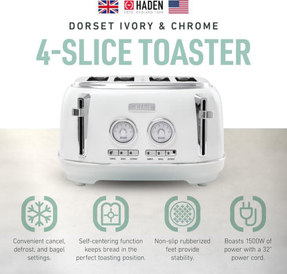 Haden Dorset 75083 Stainless Steel 1500W Retro Toaster 4 Slice Wide Slot w/Removable Crumb Tray and Settings, Black/Copper Toasters w/Adjustable Browning Control, Smart Toaster