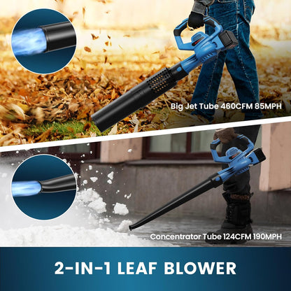 Leaf Blower Cordless,460CFM &190MPH,20V 4.0Ah Upgrade Battery Powered 2-in-1 Leaf Blower(Upgraded),6 Variable Speed,for Blowing Leaves,Debris,Snow and Dust,4.0Ah Battery&Charger Included(Blue)