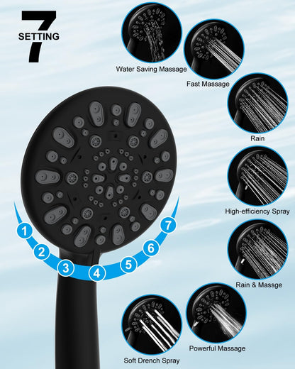 Metal Thickness Shower Head, 10'' High Pressure Rainfall Shower Head/Handheld Showerhead Combo with 12'' Adjustable Shower Extension Arm, 7-Spray, 71'' Hose, Showerhead Holder, Matte Black
