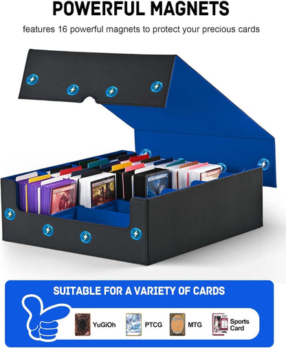 ZLCA Card Storage Box for MTG PTCG, Commander Deck Box Holds 3000+ Cards, Card Storage Case with 4 Stoppers, Card Organizer for TCG Sport Cards (Black)
