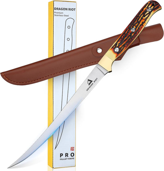 DRAGON RIOT Fillet Knife 7.5 inch Professional Boning Knife for Filleting Japanese Stainless Steel Fish Knife with Ergonomic Handle Super Sharp Fish Filleting Knife for Meat Poultry Cutting