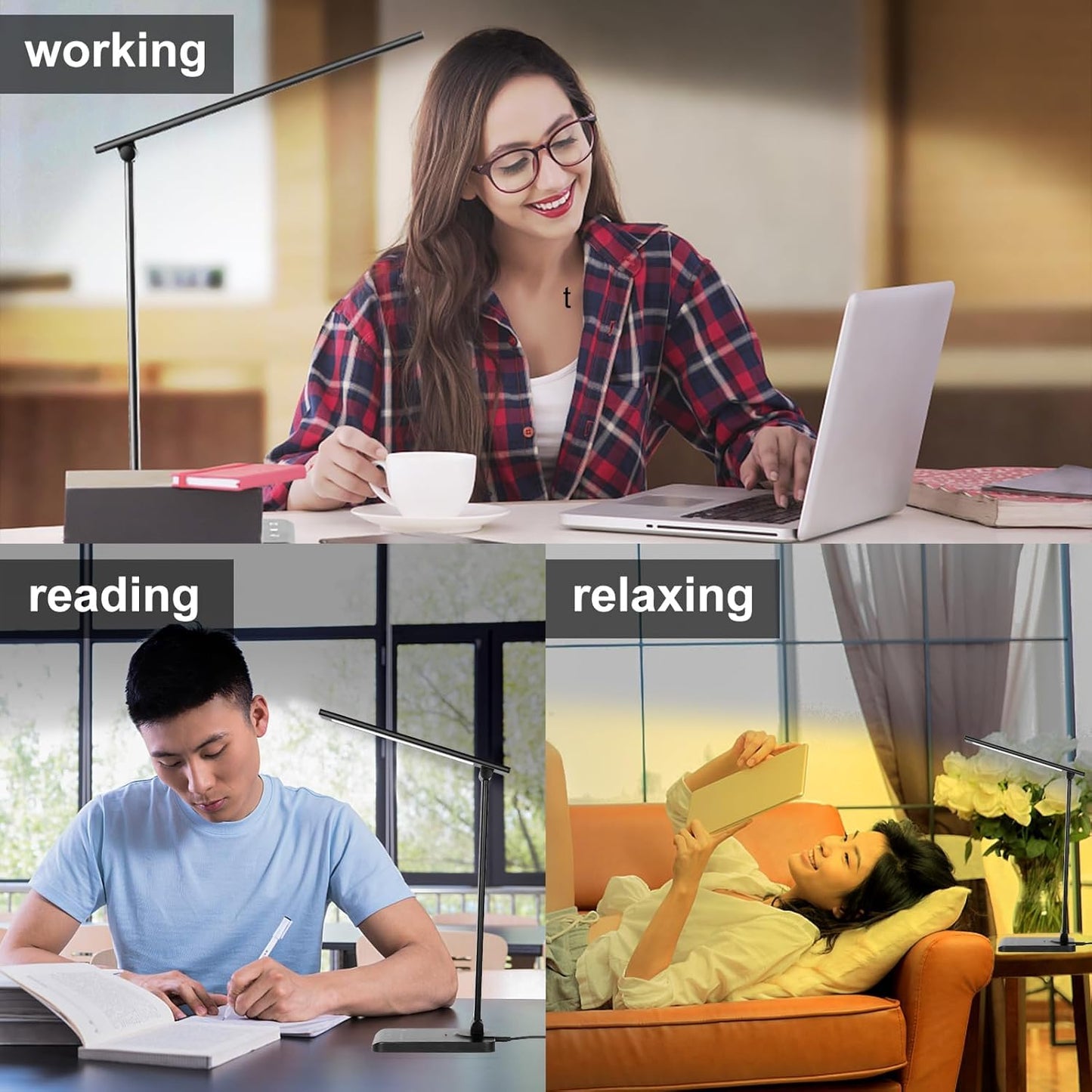 Semlos LED Desk Lamp for Home Office, Eye-Caring Table Light, 25 Lighting Modes, 45 Min Auto Timer, Touch Control, Dimmable, White