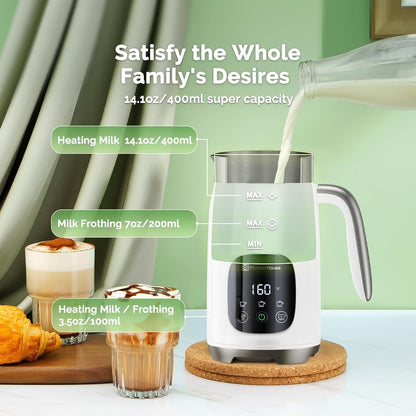 Maestri House Milk Frother, Variable Temp and Froth Thickness Milk Frother and Steamer, 14.1OZ/400ML Smart Touch Control Foam Maker, Memory Function for Latte, Warm Milk, Hot Chocolate,DualFro 400