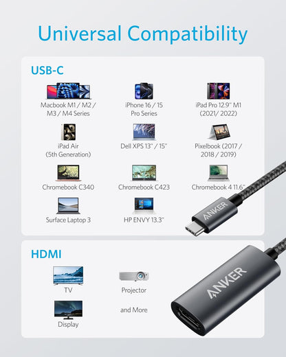 Anker USB C to HDMI Adapter (4K@60Hz), 310 USB-C Adapter (4K HDMI), Aluminum Portable USB C Adapter, for MacBook Pro, MacBook Air, iPad Pro, Pixelbook, XPS, Galaxy, and More