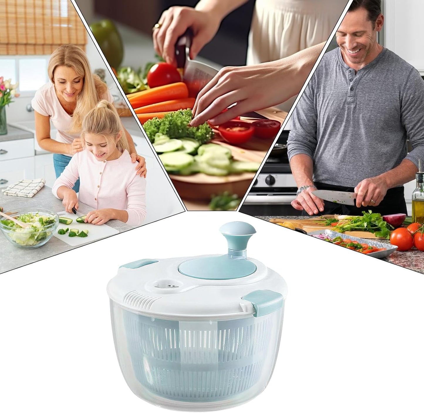 Lettuce Spinner - Fruit and Vegetable Spinner - 5L Capacity Kitchen Manual Dewatering Equipment for Healthy Eating Meal Prep Home Food Truck