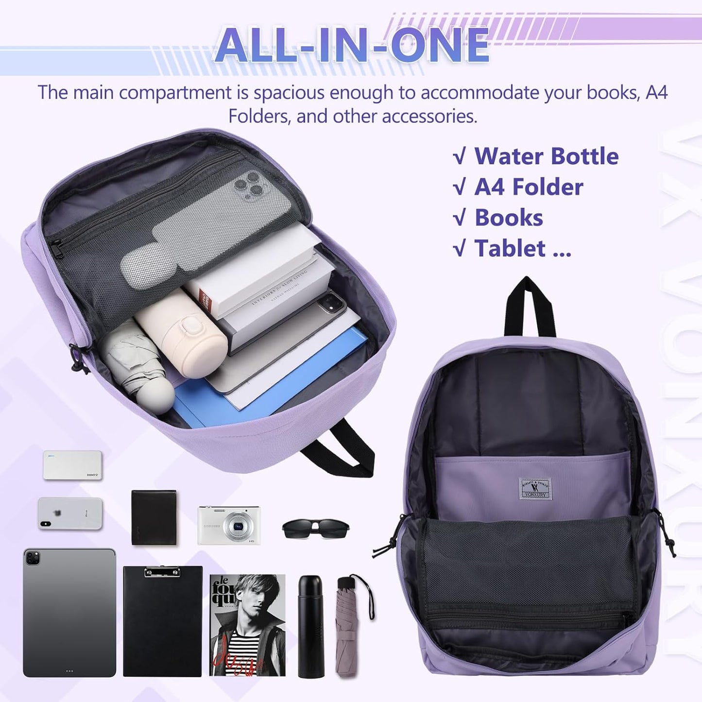 School Backpack for Kids,Lightweight Water Resistant Work Travel Backpack for Women Men Teens VONXURY