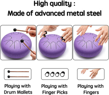 Lronbird Steel Tongue Drum Percussion, 6 Inch 8 Notes Musical Instruments, Music Gifts for Family Friends (Malachite)