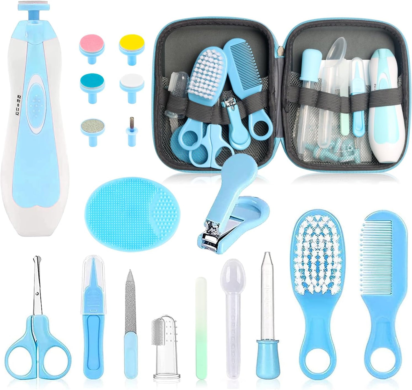 Baby Grooming Kit - 19 in 1 Nursery Essentials Baby Registry Shower Gift for Newborns, Infants, Toddlers, Boys, Girls Kids-Safety Baby Comb, Brush, Finger Toothbrush, Nail Clippers, Scissors(Green)