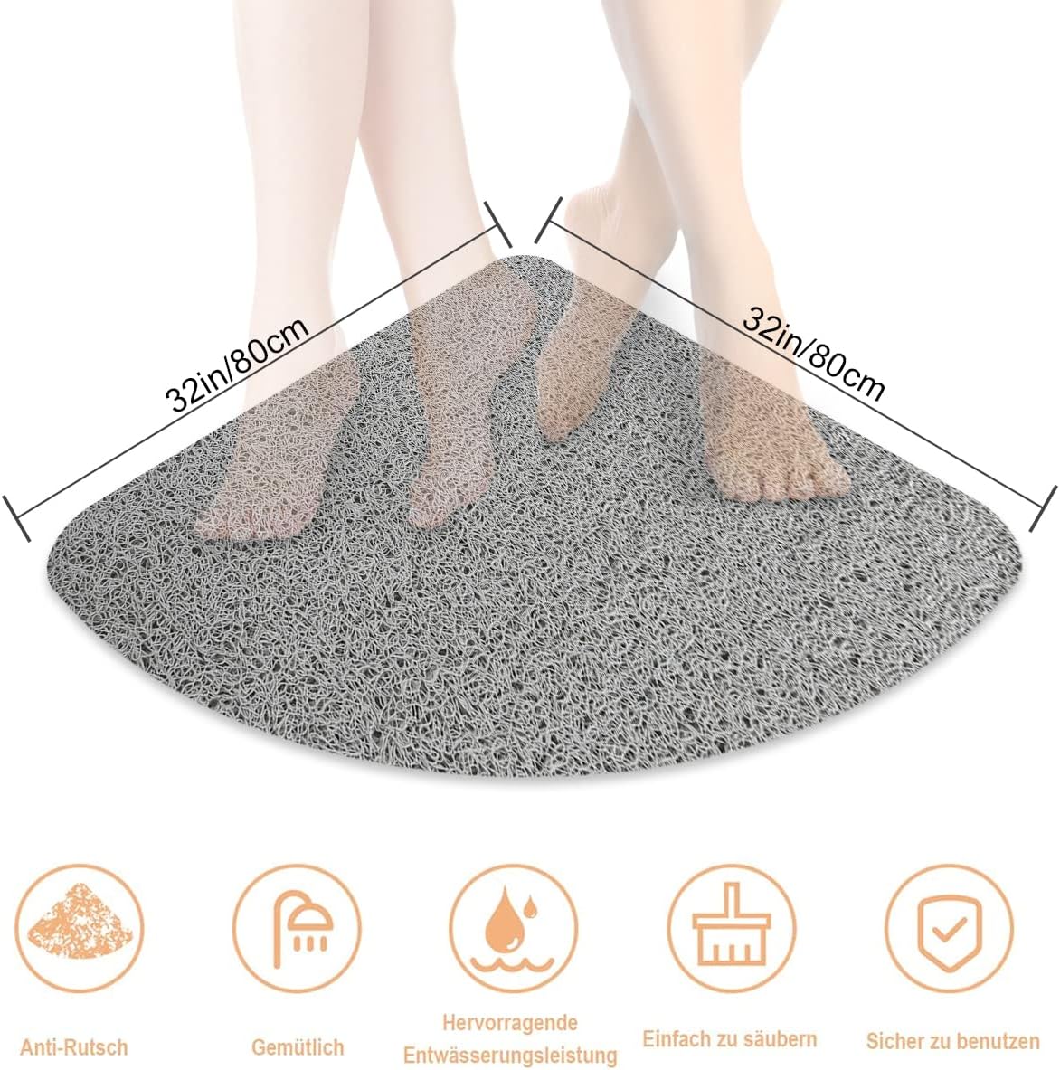 Square Shower Mat, Non Slip Bath Mat, Loofah Shower Stall Mats for Walk-in Shower, 32 x 32 Inches Shower Floor Mat with Drain, Bath Mats for Showers Bathroom, Tub, Seniors