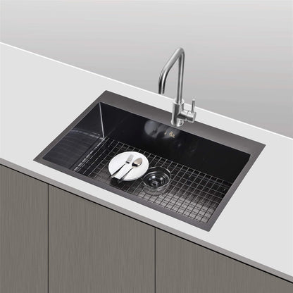 Yutong 16" x 20" Top-Mount/Drop in SS304 Stainless Steel Kitchen Black Sink Single Bowl Without Grid
