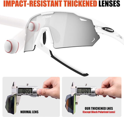 X-TIGER Polarized Cycling Glasses with 5 Interchangeable Lenses,MTB Biking Baseball Running Sports Sunglasses for Men Women