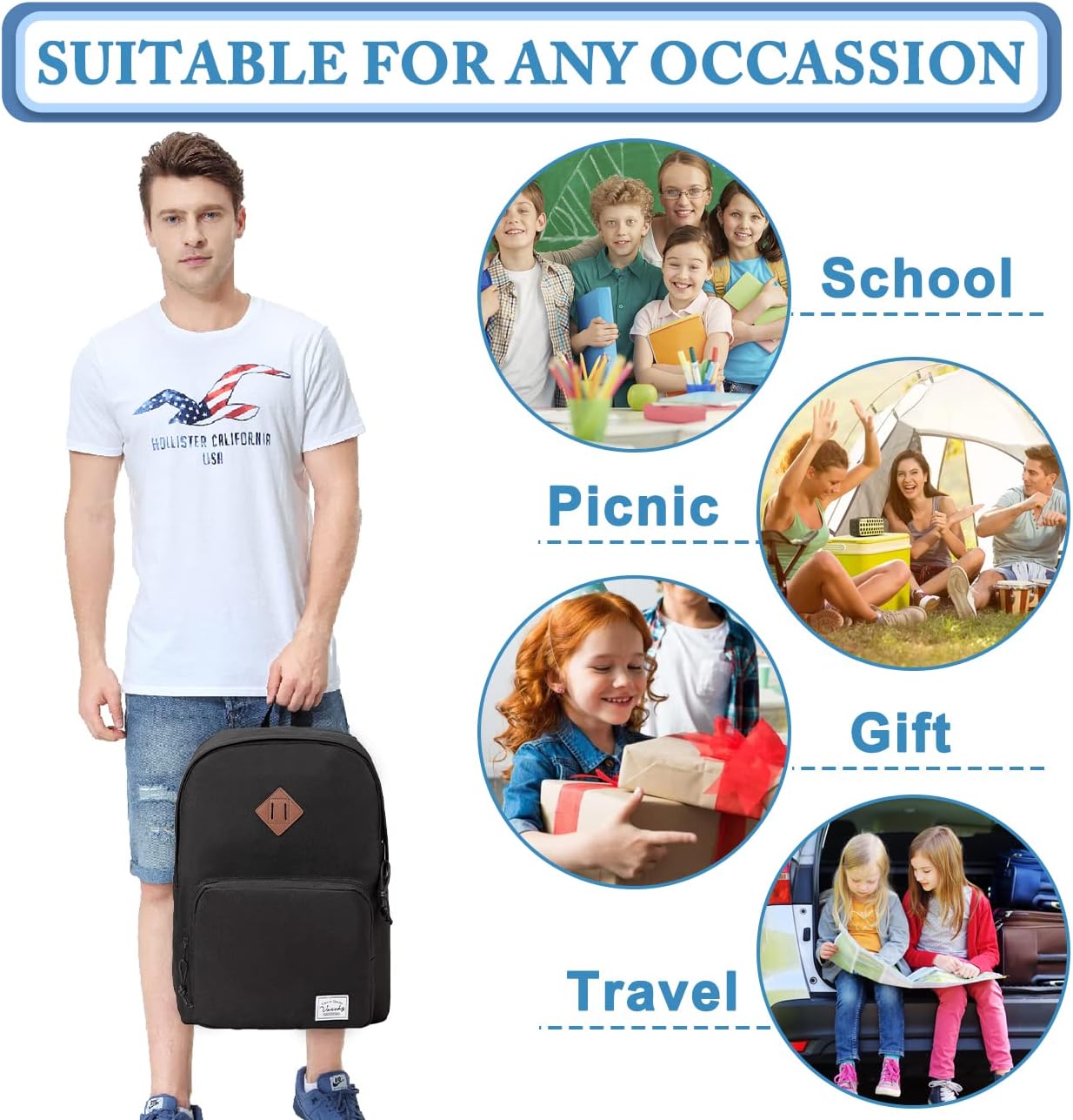 VASCHY Lightweight School Backpack for Women with Sleeve for 14" Laptop