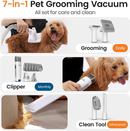 oneisall Dog Grooming Kit,Dog Hair Vacuum for Cat Pet Thick Coats,LM2 | 7 in 1 Grooming Tools, 99% Hair Suction,59dB Low Noise,Clipper & Nail Grinder,1.5L Dust Cup,For Home Multi-pet House