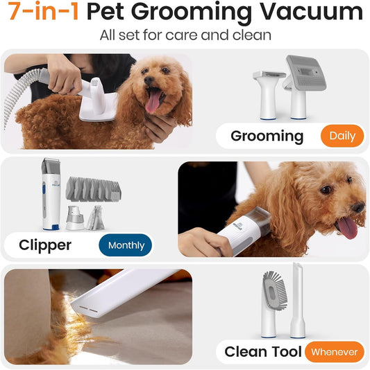oneisall Dog Grooming Kit,Dog Hair Vacuum for Cat Pet Thick Coats,LM2 | 7 in 1 Grooming Tools, 99% Hair Suction,59dB Low Noise,Clipper & Nail Grinder,1.5L Dust Cup,For Home Multi-pet House