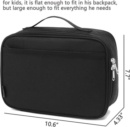 FlowFly Kids Lunch Box Insulated Soft Bag Mini Cooler Back to School Thermal Meal Tote Kit for Girls, Boys, Black