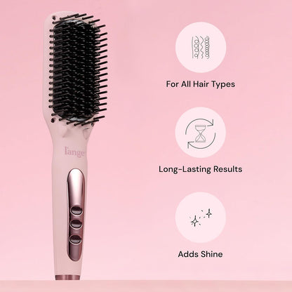 L'ANGE HAIR Le Vite Hair Straightener Brush | Heated Hair Straightening Brush Flat Iron for Smooth, Anti Frizz Hair | Dual-Voltage Electric Hair Brush Straightener | Hot Brush for Styling (Blush)