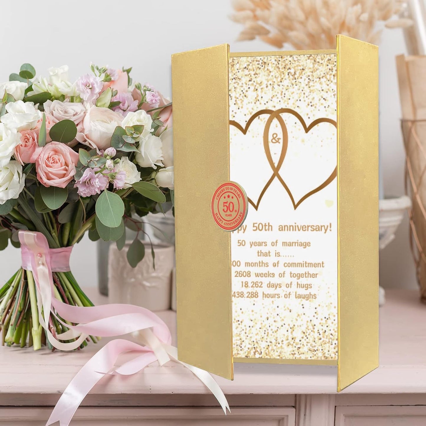 Trgowaul Gold 50th Wedding Anniversary Guest Book Alternative, 50th Anniversary Decorations, 50 Years of Marriage Signature Certificate Board, Card Happy 50 Anniversary Party Supplies Gift Men Women