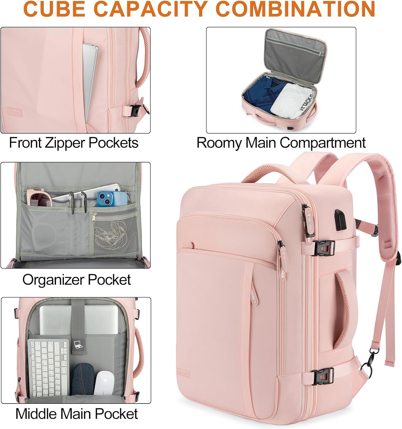 Lumesner Carry on Backpack, Extra Large 40L Flight Approved Travel Backpack for Men & Women