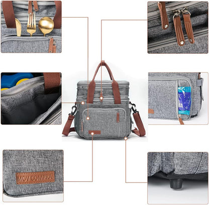 Lunch Bag Women Insulated Lunch Box for Work, Purple Expandable Large Lunch Bags, Leakproof Double Deck Lunch Box Cooler Bag（Purple）
