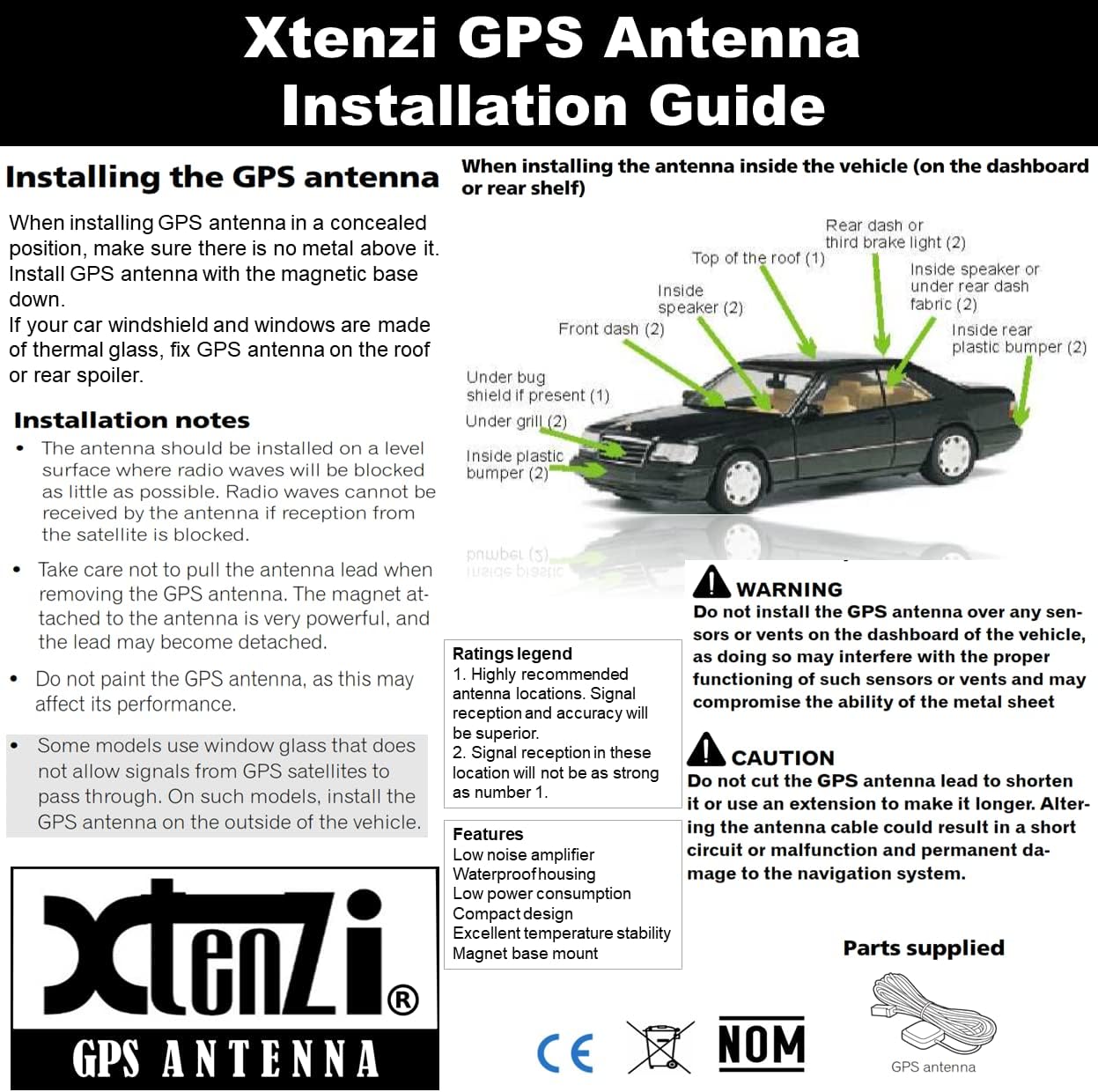 Xtenzi Replacement Active GPS Antenna Compatible with Select JVC Navigation KW-NT30HD KW-NT50HDT QAL1088-003 QAL1088-001 Models