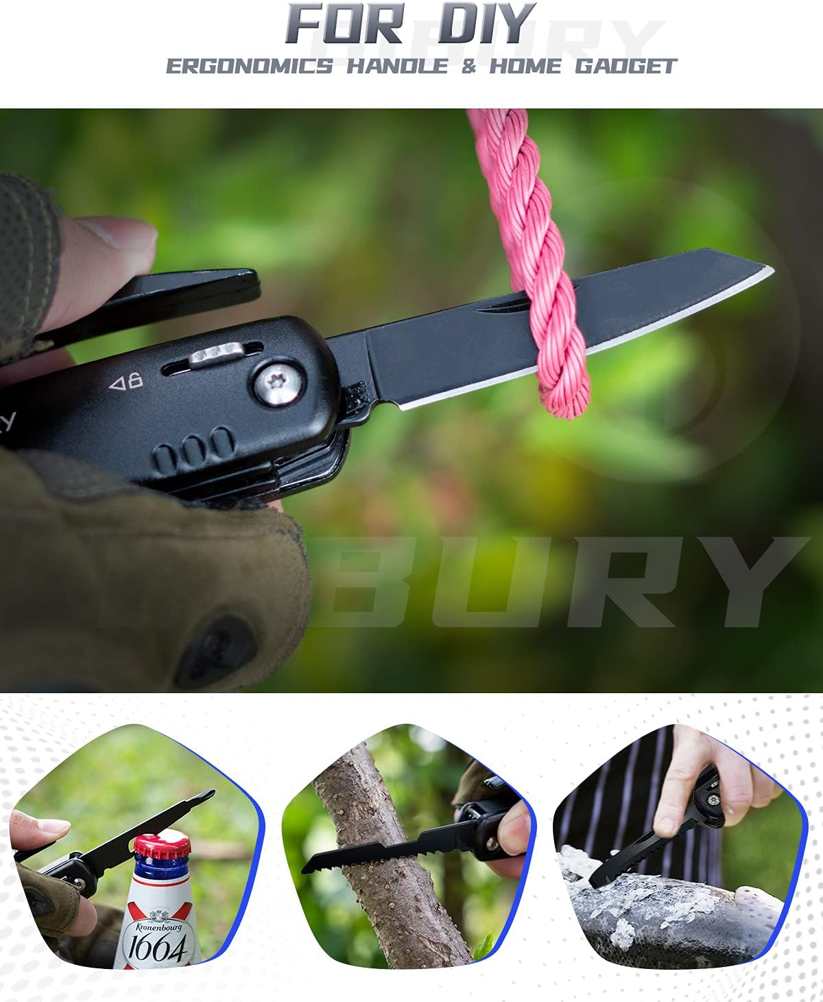 BIBURY 12-in-1 Hammer Multitool Survival Gear – Stainless Steel Camping & Outdoor Multi Tool with Safety Lock and Nylon Pouch - PuriLite