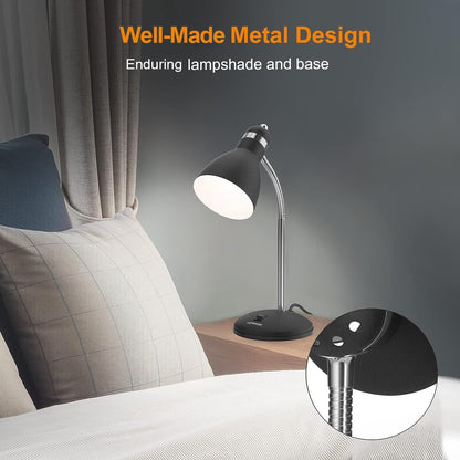 LEPOWER Metal Desk Lamp, Eye-Caring Table Lamp with Adjustable Goose Neck | Bedside Reading Light with Heat Dissipation Design for Bedroom, Home, Office, Dorm, Study, Back to School (Matte Black)
