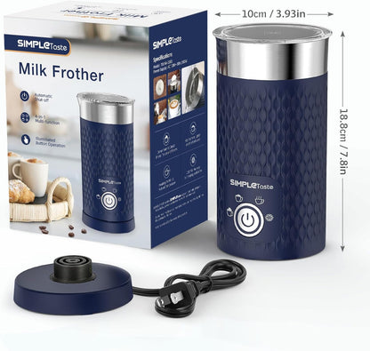 SIMPLETASTE Milk Frother, 4-in-1 Electric Milk Steamer, Automatic Warm and Cold Foam Maker and Milk Warmer for Latte, Cappuccinos, Macchiato