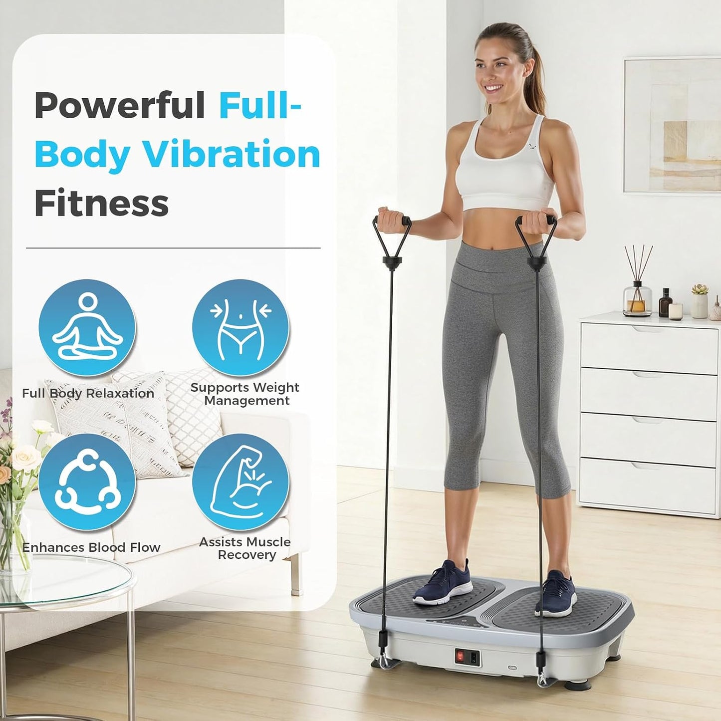 OLIXIS Vibration Plate Exercise Machine with 9 Auto Modes, Full Body Workout Vibrating Platform with LED Touch Screen & Pull Ropes for Weight Loss, Home Gym Fitness Equipment for Women Men
