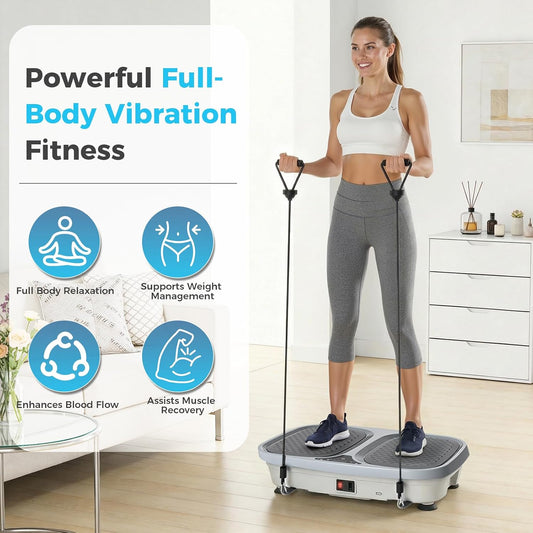 OLIXIS Vibration Plate Exercise Machine with 9 Auto Modes, Full Body Workout Vibrating Platform with LED Touch Screen & Pull Ropes for Weight Loss, Home Gym Fitness Equipment for Women Men
