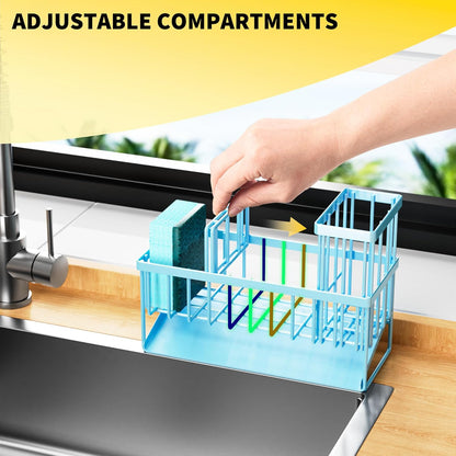 Cisily Kitchen Sink Caddy Organzier with High Brush Holder, Sponge Holder for Sink, 304 Rustproof Stainless, Kitchen Countertop Soap Dispenser Organizer, Kitchen Decor and Accessories (Black)