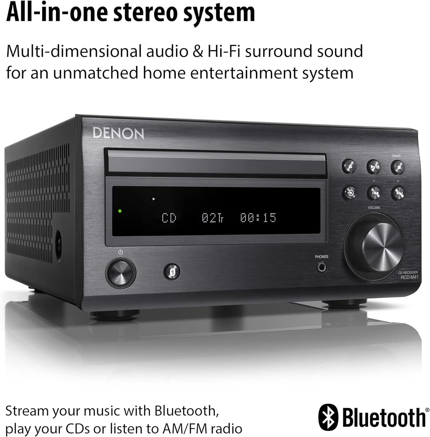 Denon System with Bluetooth FM/AM Tuner CD Player Black (DM41SBK)