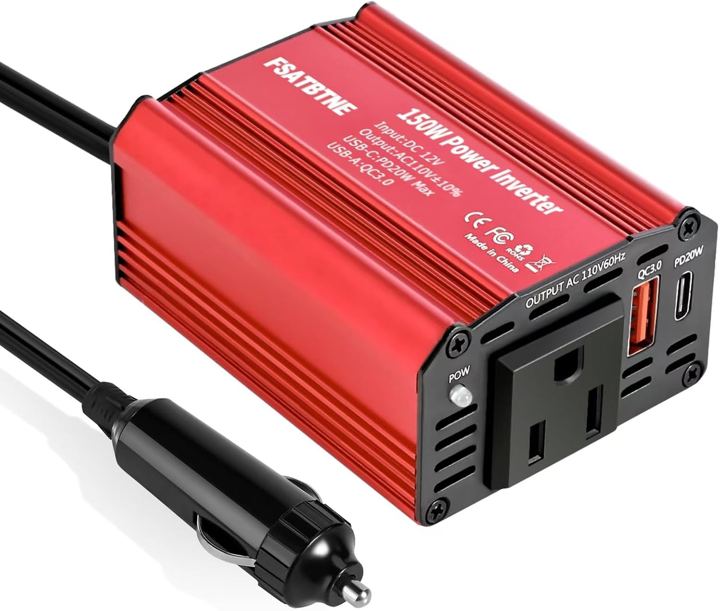 FSATBTNE 400W Power Inverter 12V DC to 110V AC Car Plug Adapter Outlet Converter with [65W PD USB-C] & [18W QC USB-A] Fast Charging Ports and 2 AC Outlets Car Power Inverters for Vehicles