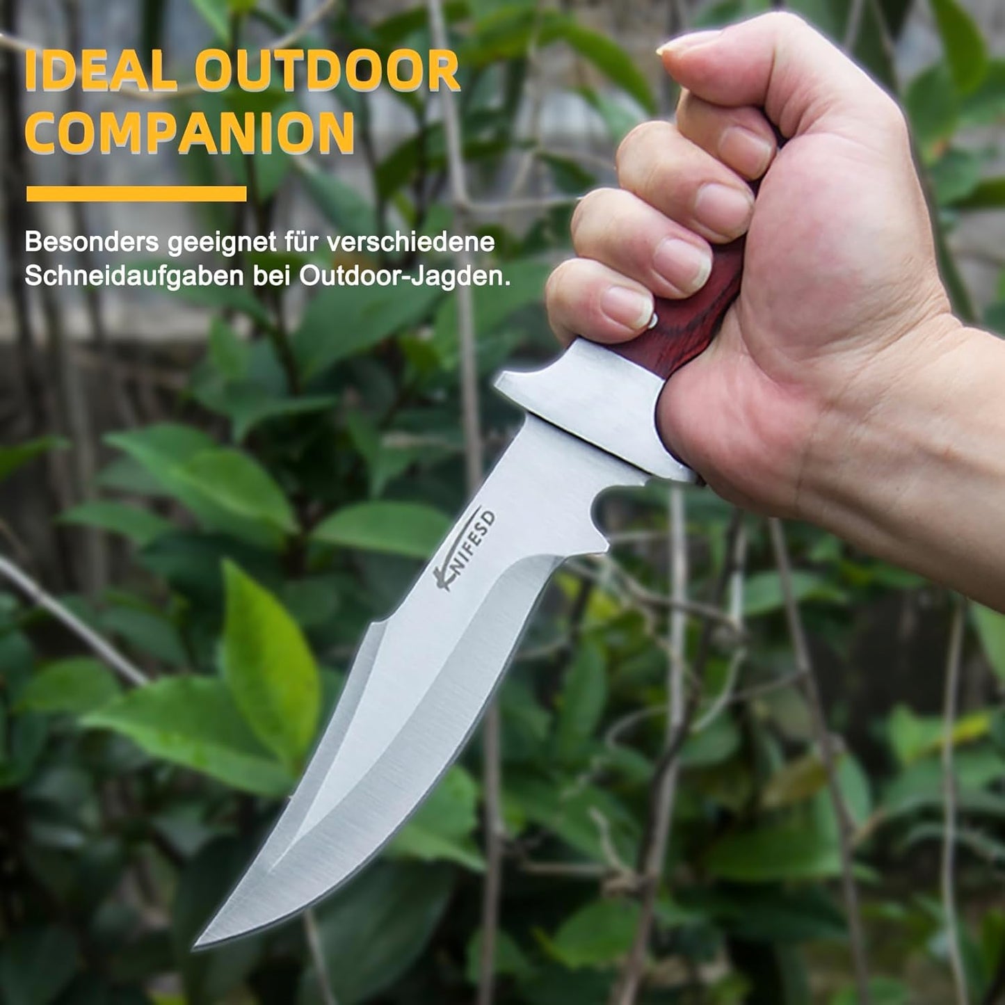 Omesio Fixed Blade Knives with Sheath Hunting Knife Bushcraft Knives Skinning Knife Deer Hunting Knives, Full Tang Big Camping Outdoor (B-Red)
