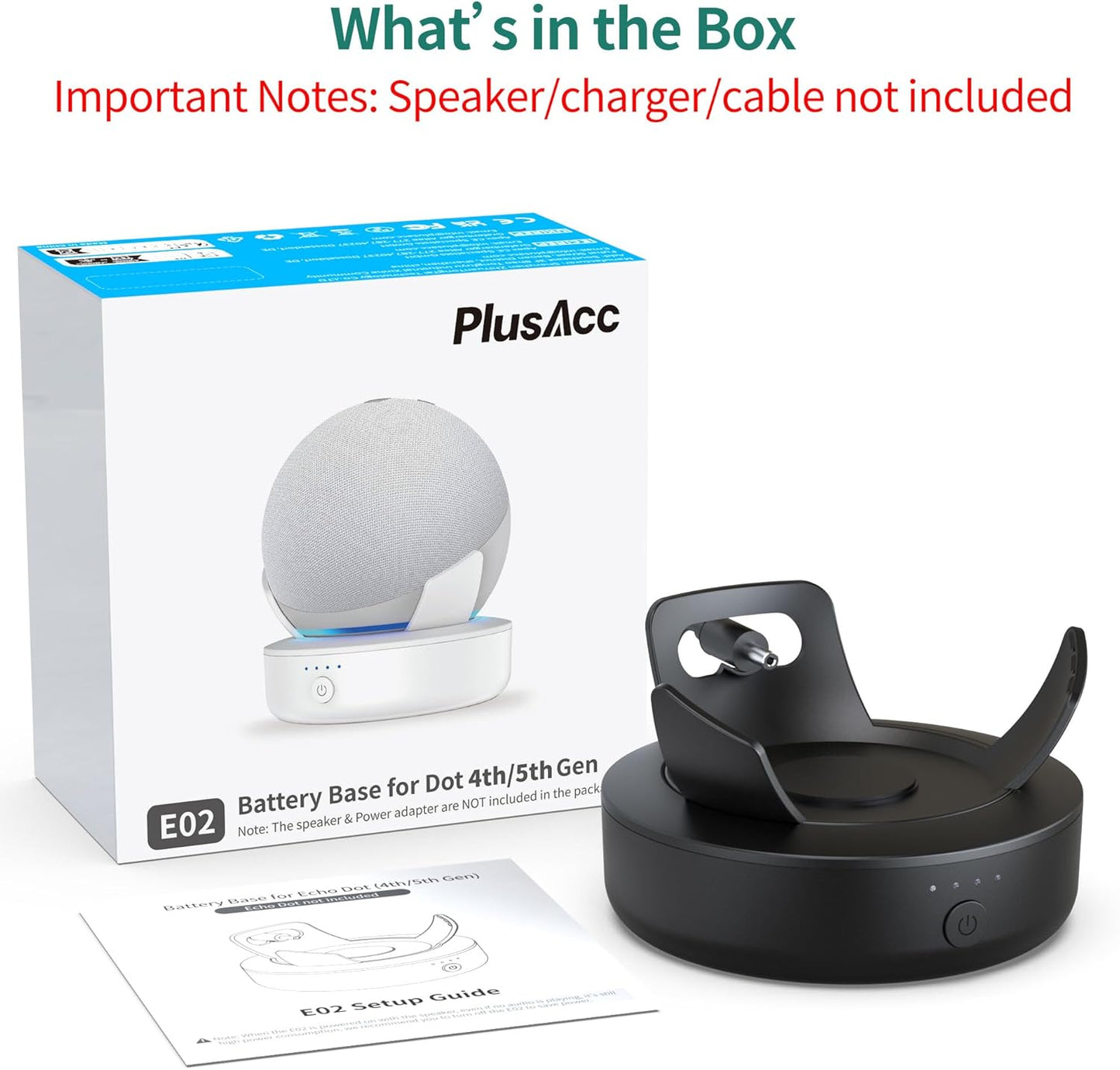 PlusAcc Battery Base for Dot 5th Gen & Dot 4th Gen & Cellphones - 5000 mAh Portable Charger Stand Holder, Rechargeable Charging Dock Station Compatible with Dot 5/4 Gen & Smartphones & Earbuds (Black)