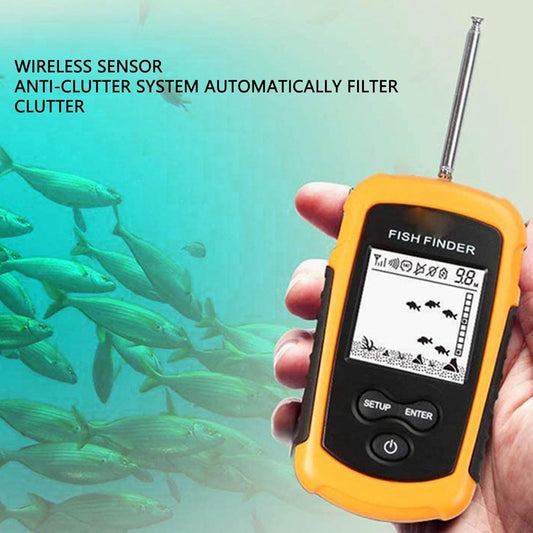 Portable Fish Depth Finder Sensitive Electronic Fishing Alarms Indicator LCD Display Handheld Fish Finder 200khz Sonar Frequency Castable Kayak Boat Fishfinder - PuriLite