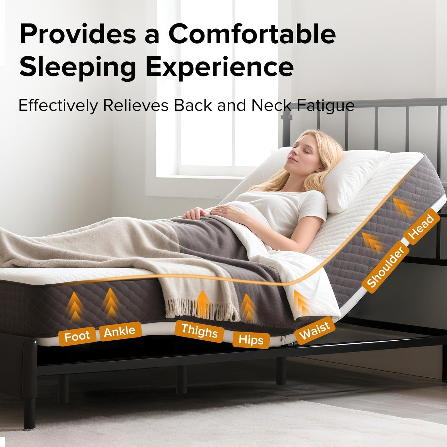 Adjustable Bed Frame with Massage and Zero Gravity Positions, Queen Size Sturdy Steel Electric Bed Base with Remote Control, USB Ports and 4 Height Adjustable Legs for Reading Watching TV