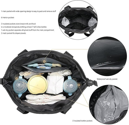 Black Stroller Diaper Bag | Large Capacity Faux Leather Organizer