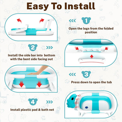 AVIDOR Baby Bathtub, Collapsible Baby Tub for Newborn to Toddler 0-18 Months, Foldable Infant Bathtub with Bath Net, Bear Grey