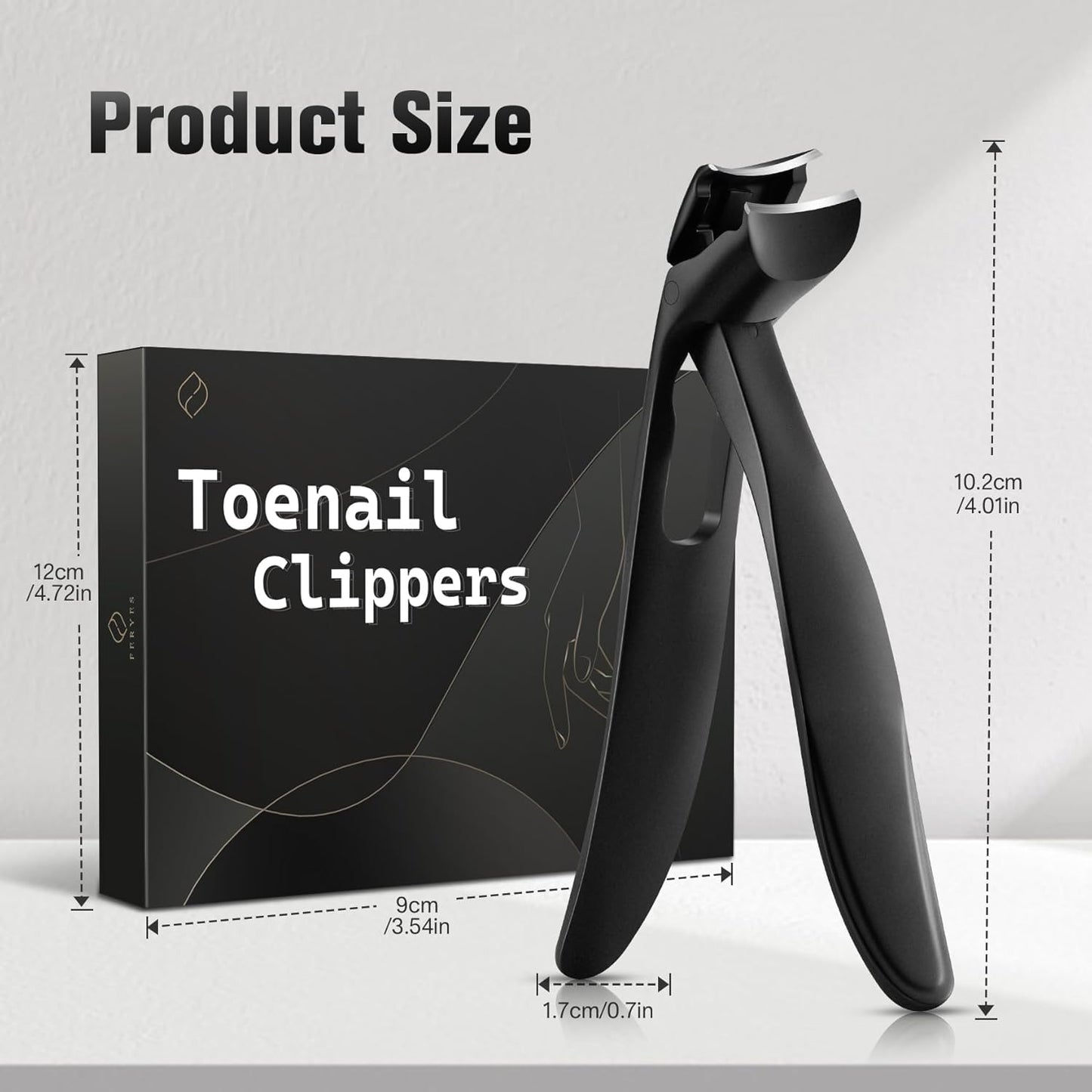 FERYES Angled Head Long Handled Toenail Clipper for Seniors - Large Wide Jaw Nail Clipper with Catcher for Thick Nails - Easier Trimming, Ergonomic Design (Black)